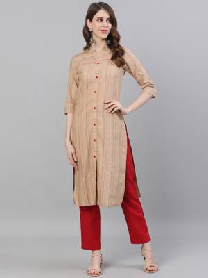 Beige self design cotton salwar 5