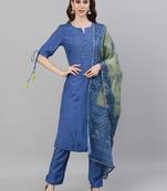 Blue self design silk salwar