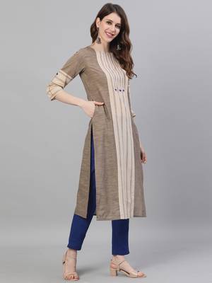Beige stripes print pure cotton salwar 4