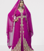 Grand Rani Pink Georgette Kaftan Gown with Zari & Stone Work | Luxury Evening Wear