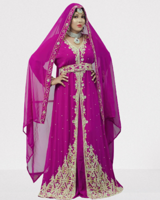 Grand Rani Pink Georgette Kaftan Gown with Zari & Stone Work | Evening Wear 3