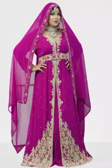 Grand Rani Pink Georgette Kaftan Gown with Zari & Stone Work | Evening Wear