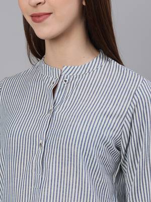 Blue woven blended cotton tunics 5