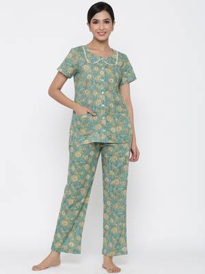 Sea-green printed cotton tunics 1