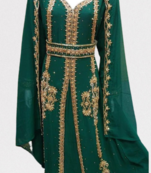  Green Zari Stone Work Georgette Islamic Style Beads Embedded Partywear Kaftan Long Gown Evening wear Dubai kaftan