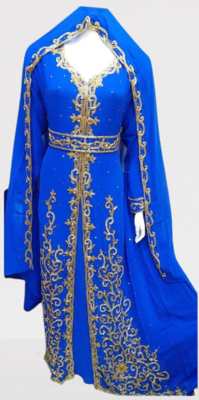 Blue Zari Stone Work Georgette Islamic Style Beads Embedded Partywear Kaftan Long Gown Evening wear Dubai kaftan 1