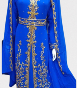 Blue Zari Stone Work Georgette Islamic Style Beads Embedded Partywear Kaftan Long Gown Evening wear Dubai kaftan