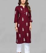 Wine printed rayon ethnic-kurtis