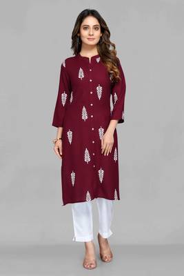 Wine printed rayon ethnic-kurtis 1