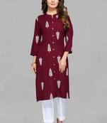 Wine printed rayon ethnic-kurtis