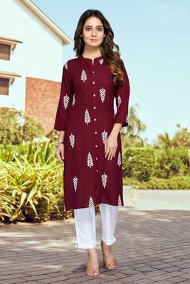 Wine printed rayon ethnic-kurtis 5