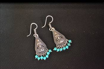Turquoise Silver Oxidised Trendy Filigree danglers-drops Jhumki 2