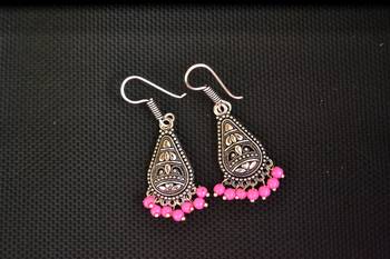 Pink Silver Oxidised Trendy Filigree danglers-drops Jhumki 2