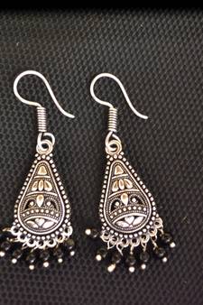 Black Silver Oxidised Trendy Filigree danglers-drops Jhumki