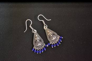 Blue Silver Oxidised Trendy Filigree danglers-drops Jhumki 1