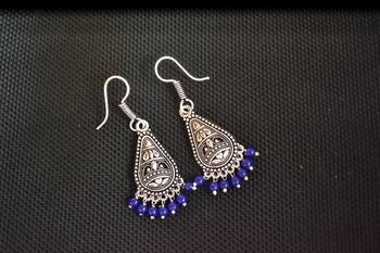 Blue Silver Oxidised Trendy Filigree danglers-drops Jhumki 3