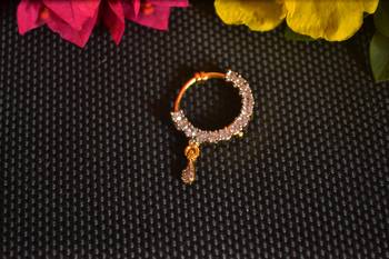 Gold diamond Nath or Nathni No-Piercing Required nose-ring 1
