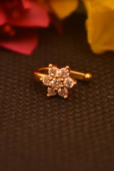 Sizzling gold floral diamond cubic zirconia clipon nose-ring or nosepin