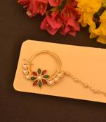 Gold Kudan nath or nathni with One pearl line no-piercing required nose-ring