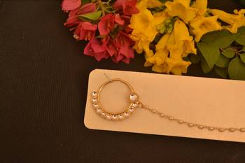 Gold Kudan nath or nathni with One pearl line no-piercing required nose-ring 1