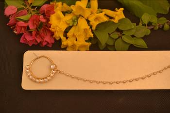 Gold Kudan nath or nathni with One pearl line no-piercing required nose-ring 2