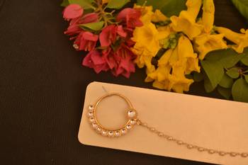 Gold Kudan nath or nathni with One pearl line no-piercing required nose-ring 3