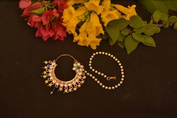 Ceremonial Nath or Nathni or Naath Gold Plated with American diamond nose ring 1