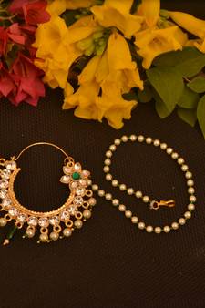 Ceremonial Nath or Nathni or Naath Gold Plated with American diamond nose ring
