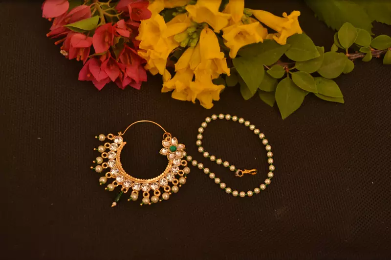 Ceremonial Nath or Nathni or Naath Gold Plated with American diamond nose ring
