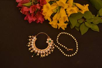 Ceremonial Nath or Nathni or Naath Gold Plated with American diamond nose ring 2