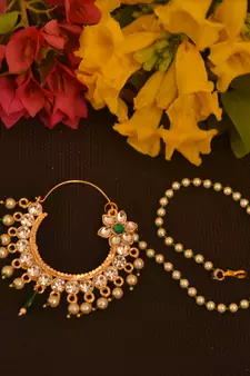 Ceremonial Nath or Nathni or Naath Gold Plated with American diamond nose ring