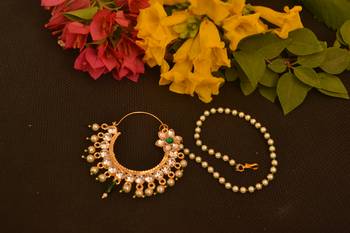 Ceremonial Nath or Nathni or Naath Gold Plated with American diamond nose ring 3