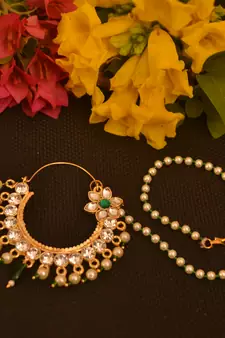 Ceremonial Nath or Nathni or Naath Gold Plated with American diamond nose ring