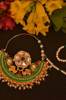 Ceremonial Nath or Nathni or Naath Gold Plated with American diamond nose ring