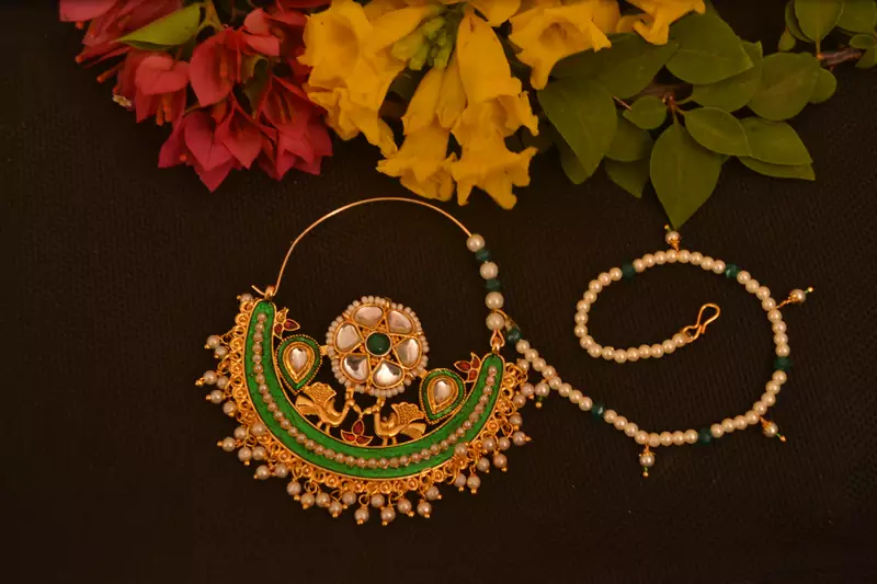 Ceremonial Nath or Nathni or Naath Gold Plated with American diamond nose ring