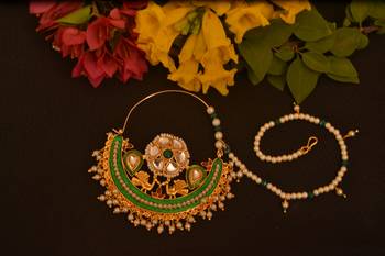 Ceremonial Nath or Nathni or Naath Gold Plated with American diamond nose ring 2