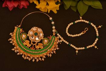 Ceremonial Nath or Nathni or Naath Gold Plated with American diamond nose ring 3
