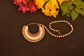 Gold kudan nath or nathni or naath with one pearl line nose-ring 2