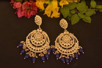 Blue Designer kundan stone bridal dangler pearl stone earrings studs pearl chandbali 1