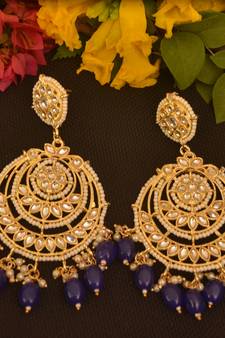 Blue Designer kundan stone bridal dangler pearl stone earrings studs pearl chandbali