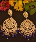 Blue Designer kundan stone bridal dangler pearl stone earrings studs pearl chandbali