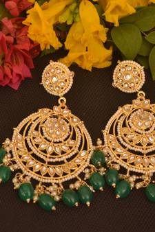 Green Designer kundan stone bridal dangler pearl stone earrings studs pearl chandbali