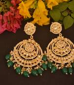 Green Designer kundan stone bridal dangler pearl stone earrings studs pearl chandbali