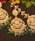 Designer Kundan Stone Bridal Dangler Pearl Stone Earrings Studs With Matching Maang Tikka