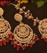Designer Kundan Stone Bridal Dangler Pearl Stone Earrings Studs With Matching Maang Tikka