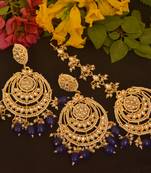 Designer kundan stone bridal dangler pearl stone earrings studs with matching maang tikka