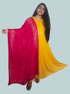 Yellow Rayon Printed stitched  KurtI 4