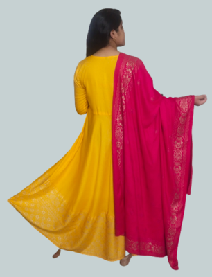 Yellow Rayon Printed stitched  KurtI 5