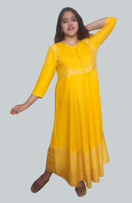 Yellow Rayon Printed stitched  KurtI 6