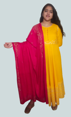 Yellow Rayon Printed stitched  KurtI 7